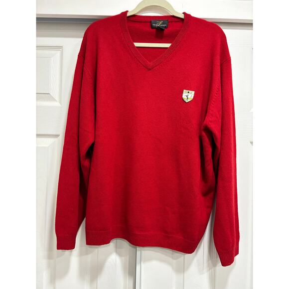 Pure 2-Ply Cashmere Sweaters - Pure 2 Ply Cashmere Mens V Neck Sweater Red  XL Golf Classic Holidays